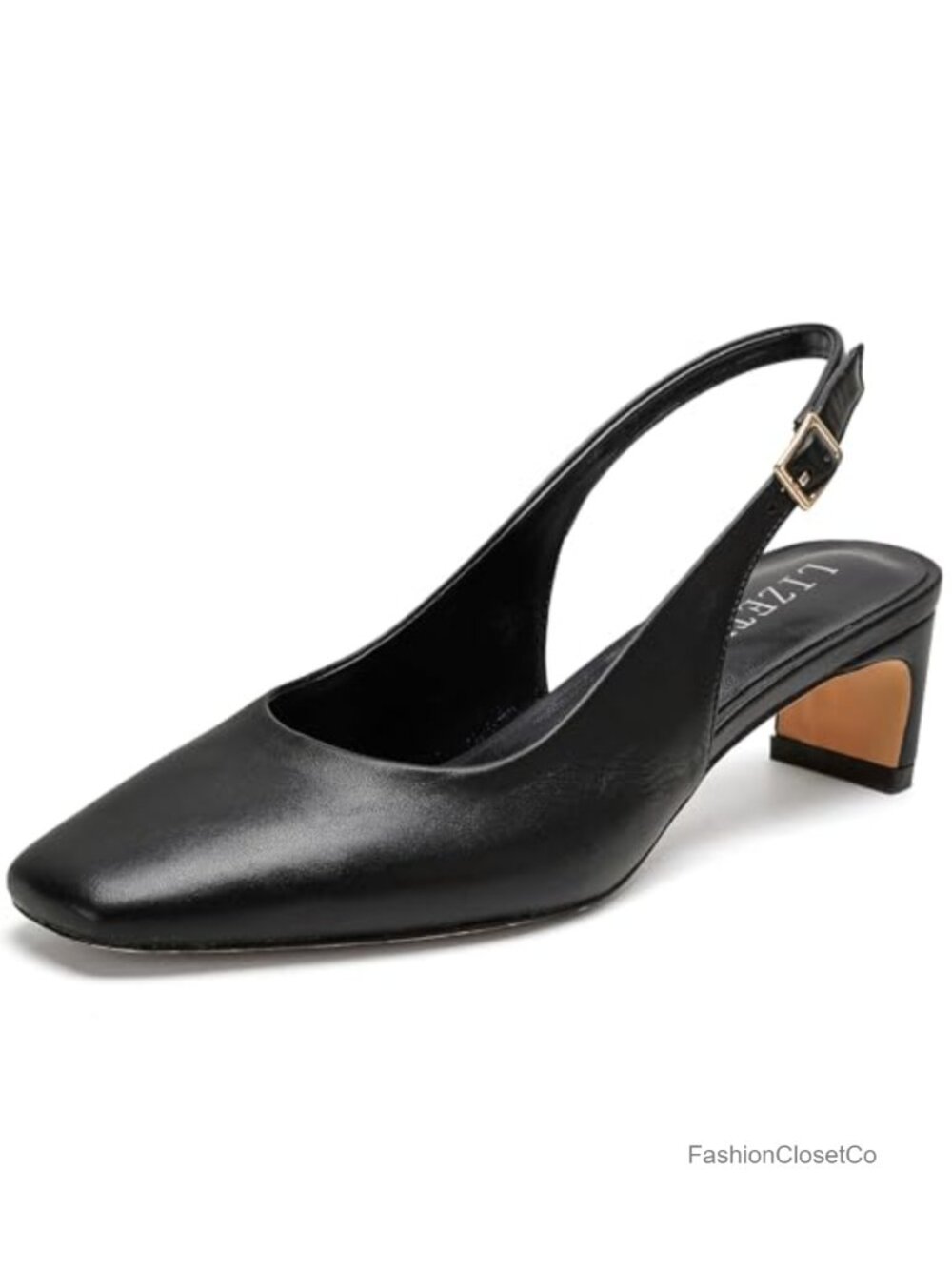 Women's Low Heel Pumps Square Toe Block Heel Slingback Dress Shoes Faux Leather